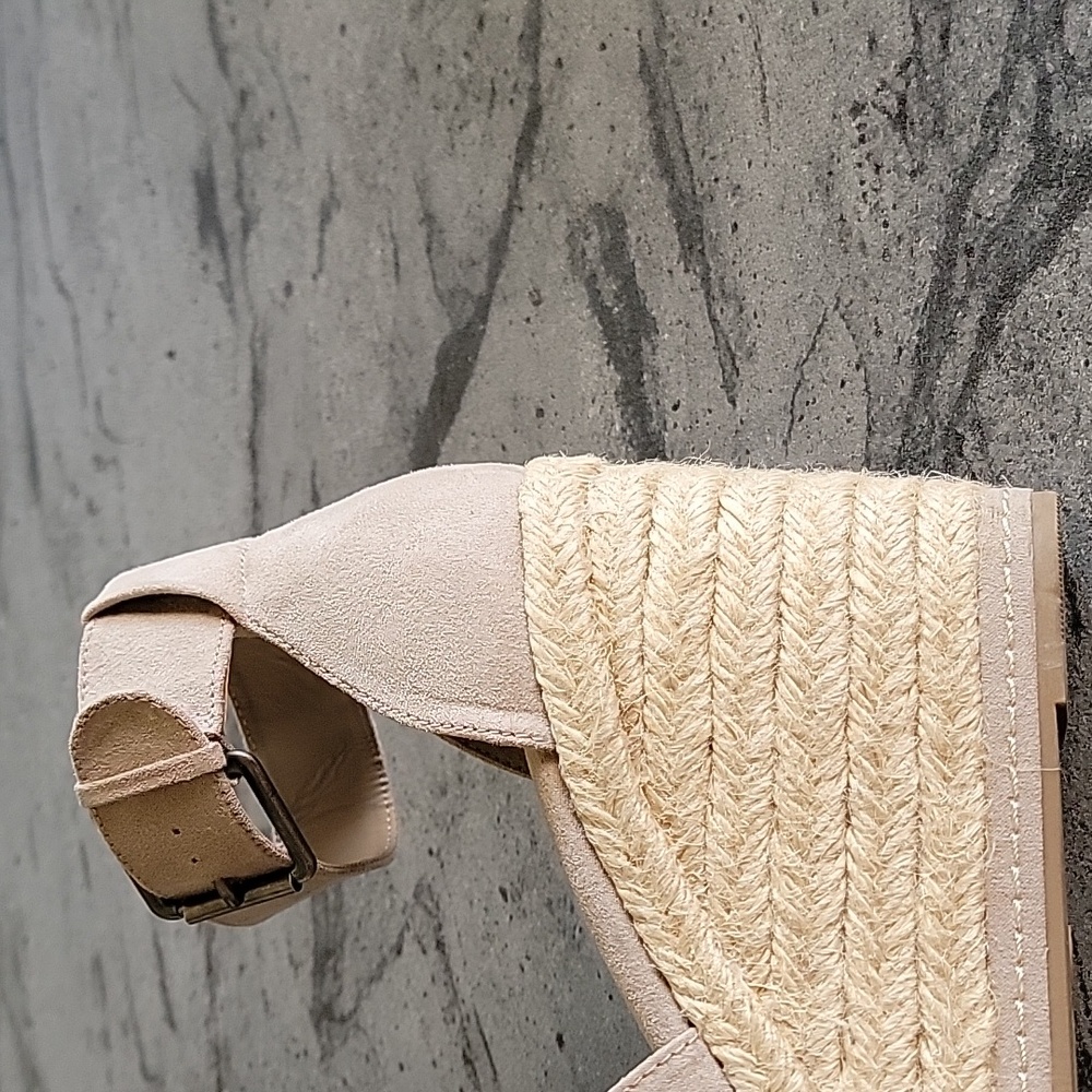Universal Thread Jute/Faux Suede Boho Platform Wedge Peep Toe Heels Taupe sz 10 - Picture 7 of 14